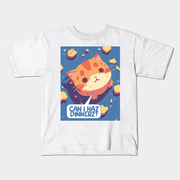 Cute Cat Dinner Design Kids T-Shirt by DustedDesigns